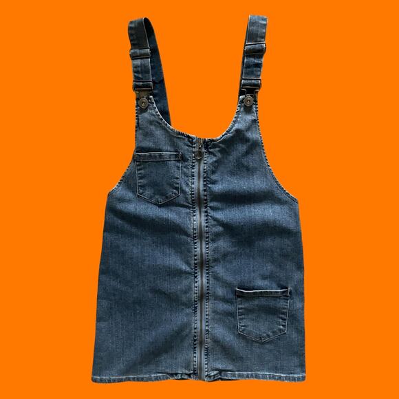 00's vintage stretch denim y2k overall bodycon mini dress MEDIUM rue 21 - Picture 1 of 6